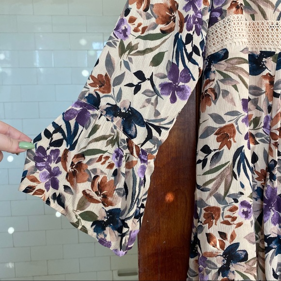 NWT Torrid Floral Babydoll Fit Plus Size Tan Skater Dress w/ Lace Up Neckline - Picture 9 of 10